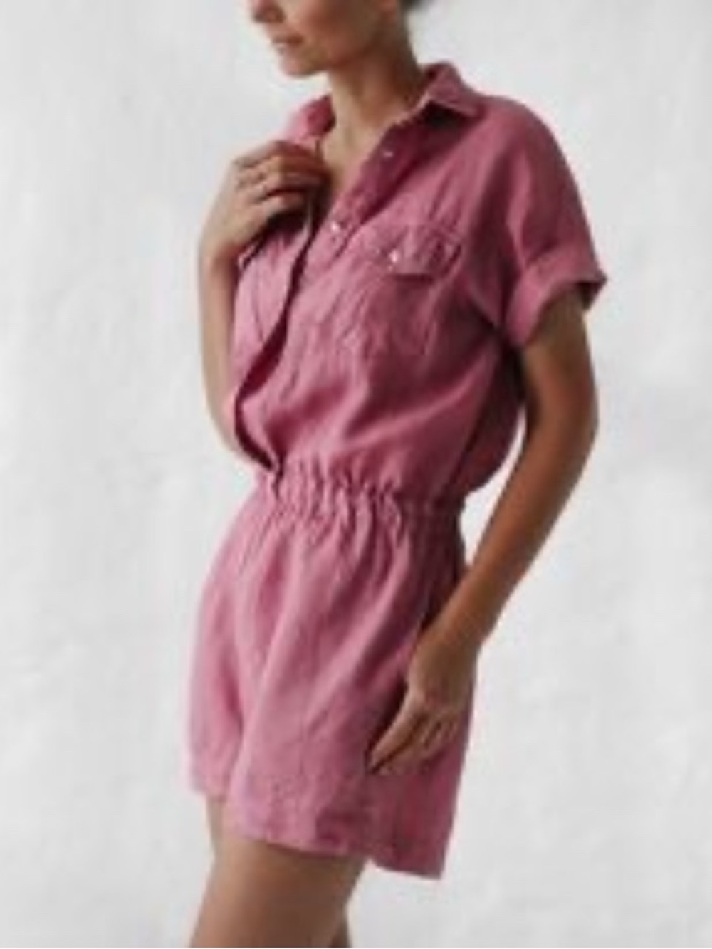 Seaside Tones Linen Romper Size M Made in Poland